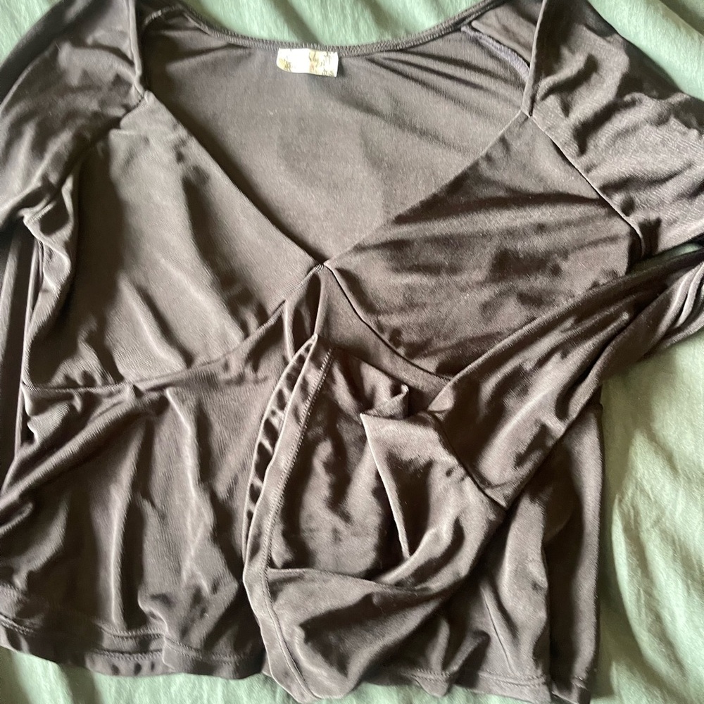 Free people black V-Neck Long Sleeve Top with flare sleeves
